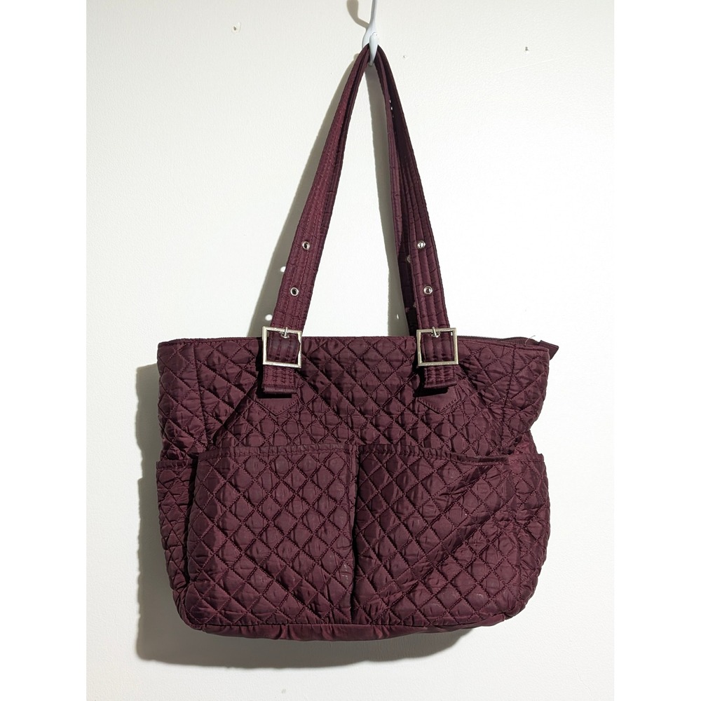 Donna Sharp Quilted Tote Bag Womens Medium Burgundy Diamond Stitched